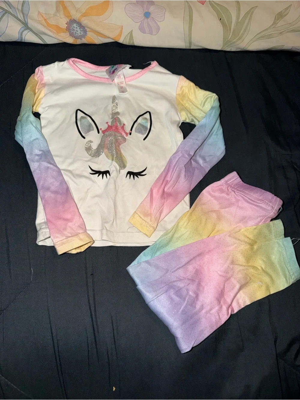 Magic Girls Unicorn Rainbow Pajama Set - White, Pink, Yellow, Blue, Purple